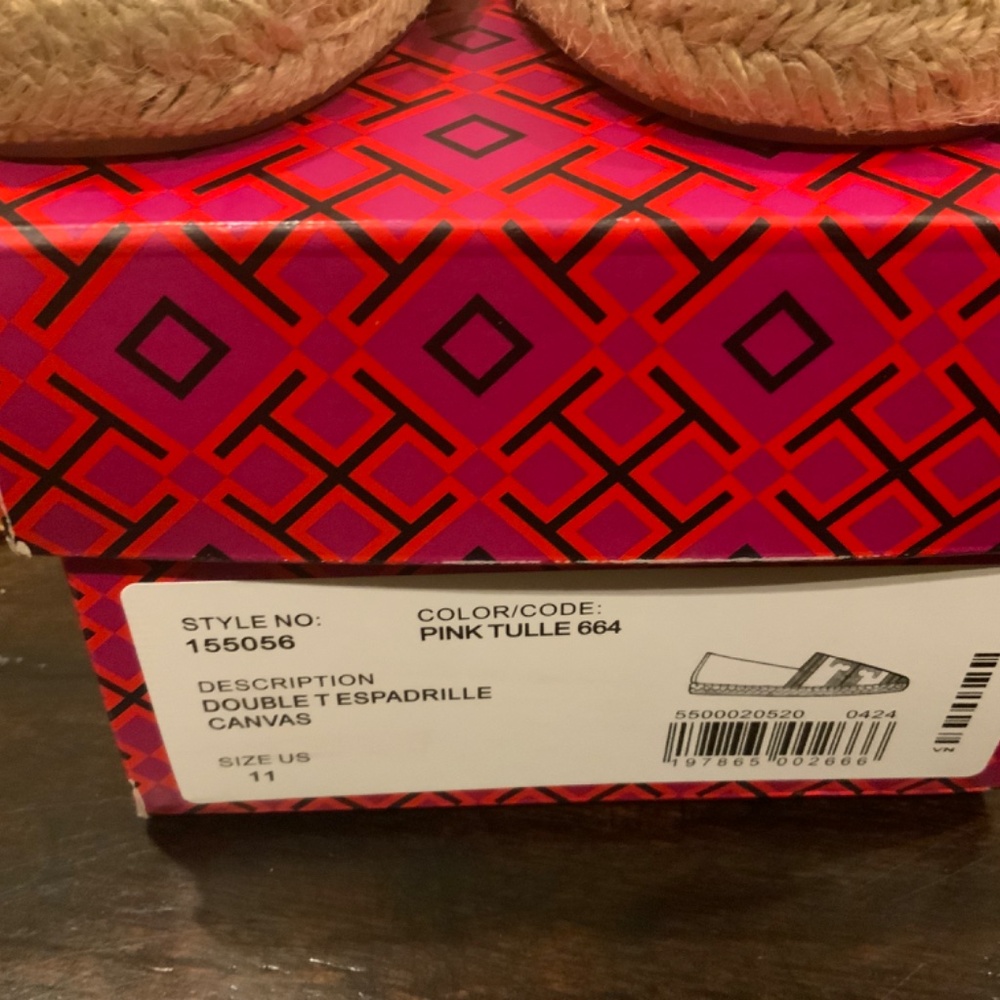 Tory Burch double t canvas espadrille in pink tulle, BNIB,MSRP$198, HTF - Picture 7 of 11